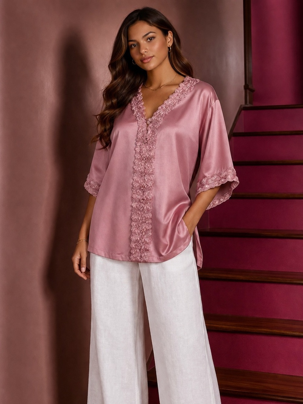 100% SILK VINTAGE Pink Kimono Top 1960s